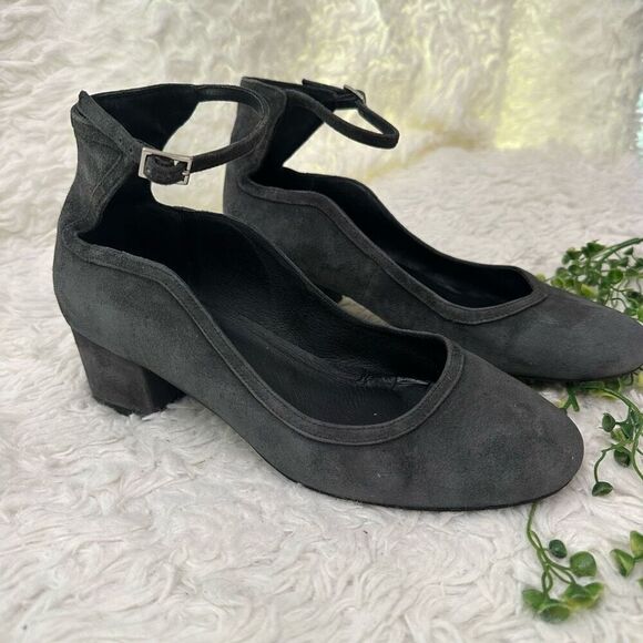 Free People × Jeffrey Campbell Grey Suede Ankle Strap Block Heel Pumps size 9 - Picture 3 of 8
